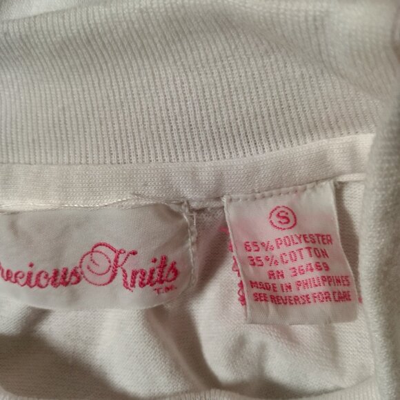 Vintage Precious Knits Shirt Small White Lace Gold Glitter Bird Roses Grannycore - Picture 5 of 16